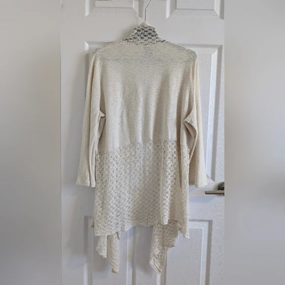 Style & Co Woman 2X Cream Pointelle Knit Boho Open Front Linen Blend Old Money, - Picture 2 of 8